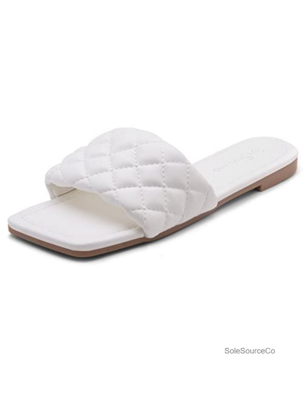 Quilted One-Band Flat Sandals Square Open Toe Comfort Slides